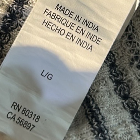 Lucky Brand Drop Needle Navy & Oatmeal Striped Viscose / Linen Knit Blouse Top L - Picture 14 of 16